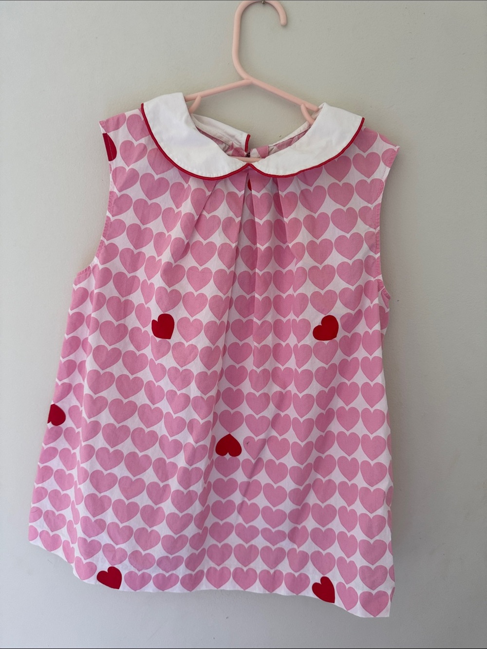 Jacadi Pink Heart Print Sleeveless Dress with White Peter Pan Collar